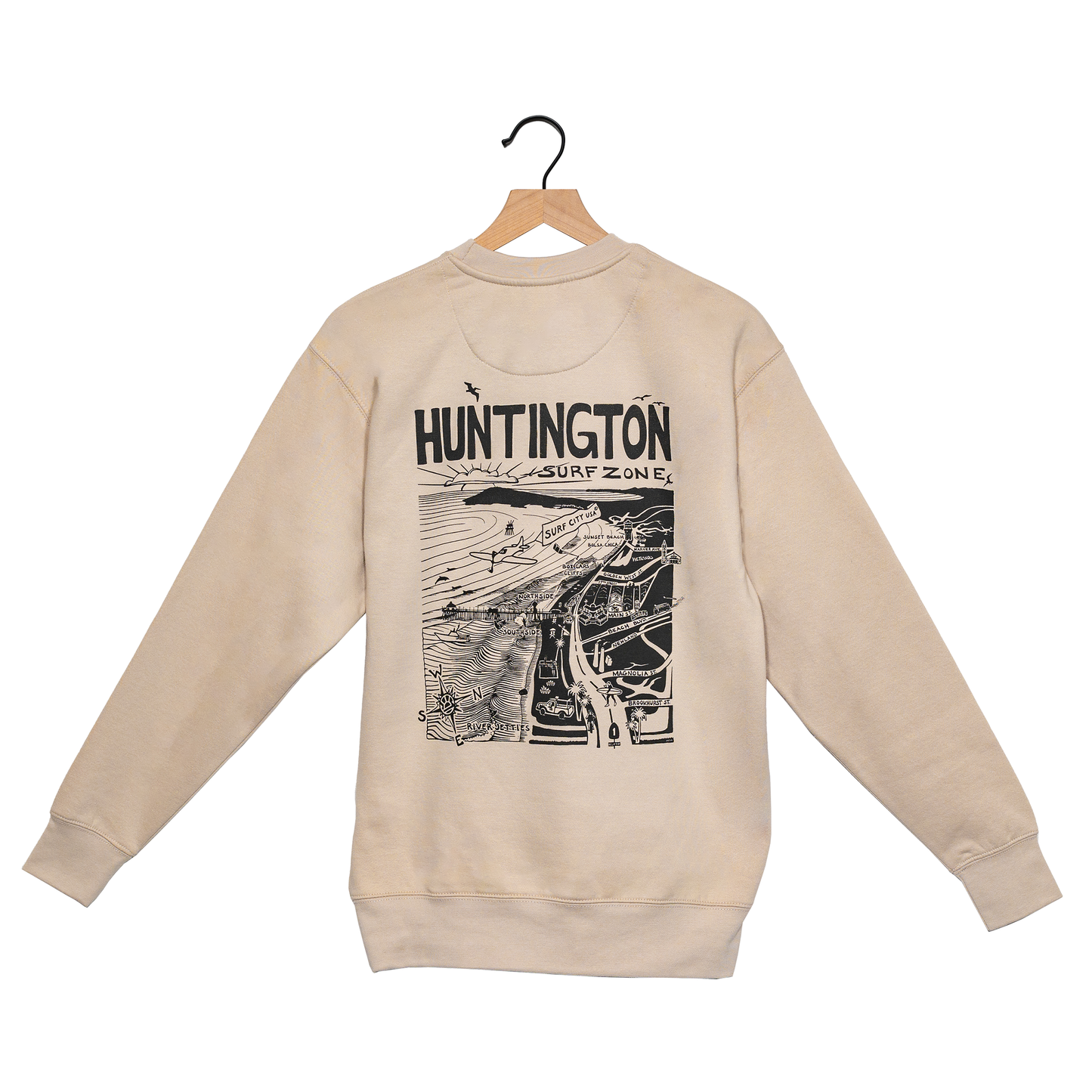 HB Surf Zone Map Sweatshirt - Bone