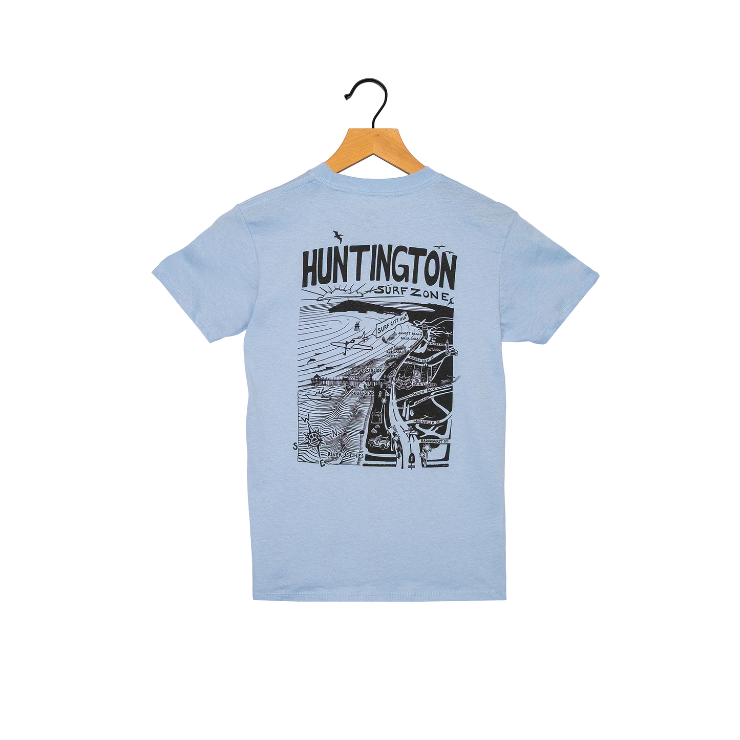 HB Surf Zone Map Youth Tee - Blue