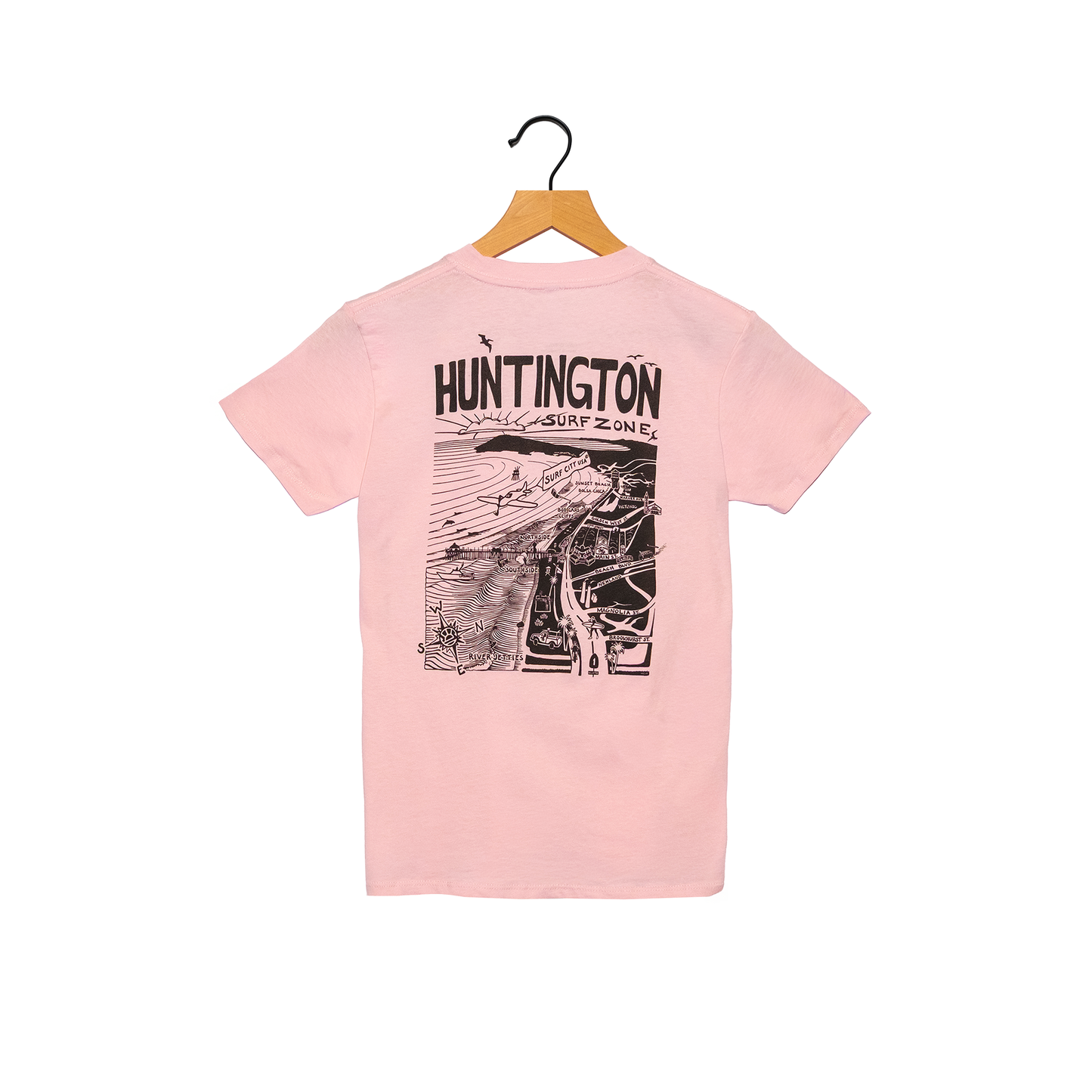 HB Surf Zone Map Youth Tee - Pink
