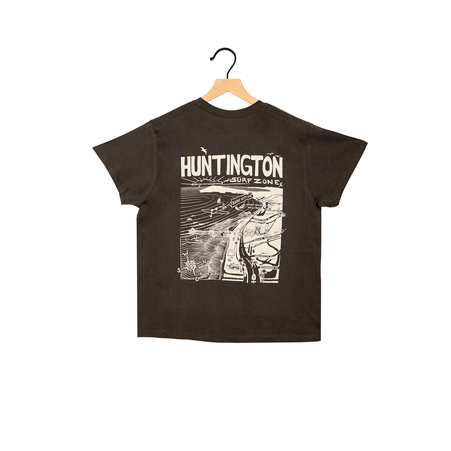 HB Surf Zone Map Women's Boyfriend Tee - Vintage Black