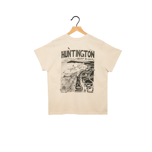 HB Surf Zone Map Women's Boyfriend Tee - Bone